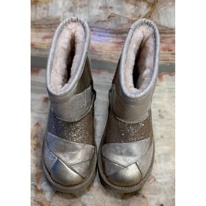 UGG Kids Girls Classic Boots Gold Silver Patchwork Glitter Metallic Sheepskin 11